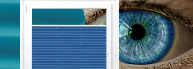 VS2 Plissee mit azur blau Sichtschutz