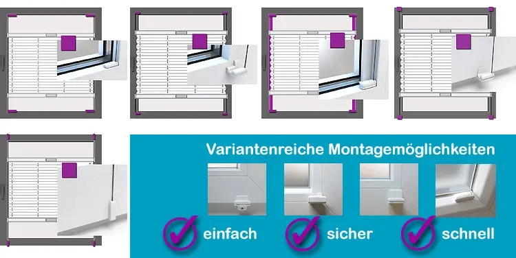 Plissee Montage am Fenster zum Bohren, klemmen oder kleben